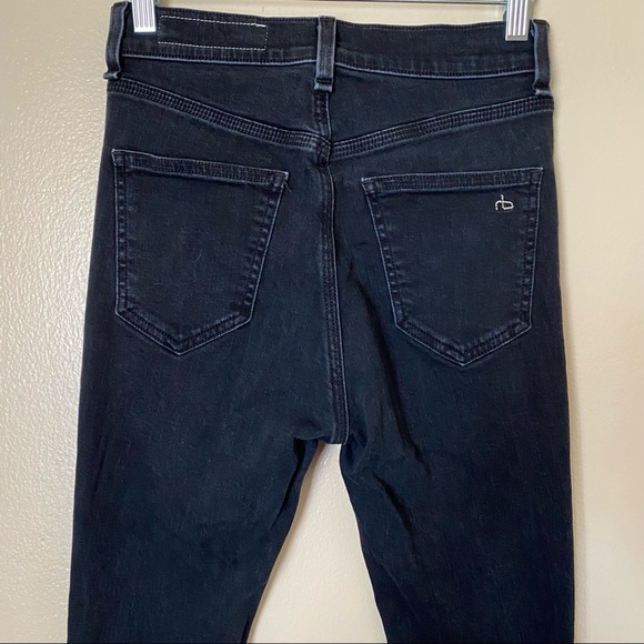 Rag & Bone High Waisted Skinny Jeans Dark Denim Wash in Stone Black - Picture 6 of 9